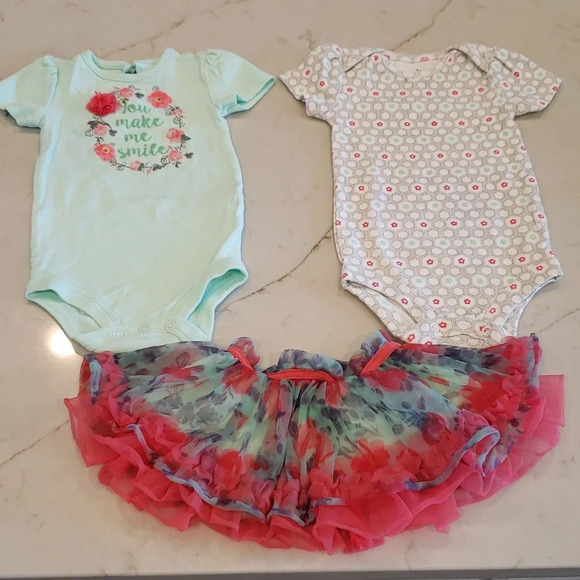 Pretty Tutu Bodysuit Set baby starters girl 9M Flower mint aqua pink grey Onsie - Picture 4 of 5